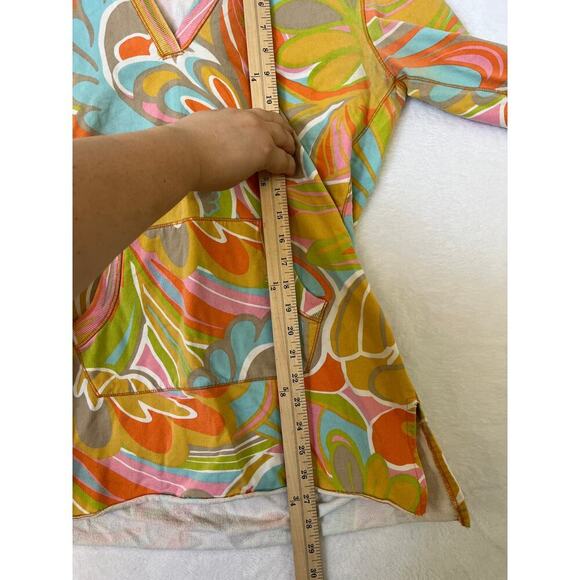 Lucky Brand y2k Bell Sleeve Hoodie Psychedelic Groovy Print VNeck sz S 70s - Picture 7 of 8